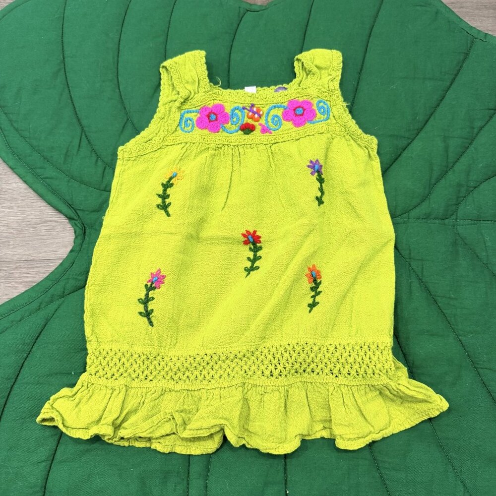 Yanakoya 5-12M Lime Green Sleeveless Floral Embroider Ruffle Dress Peruvian